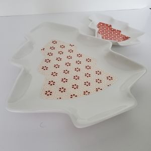 Maxwell Williams Garland Holiday Christmas Tree Porcelain Platters 2 Set Gold